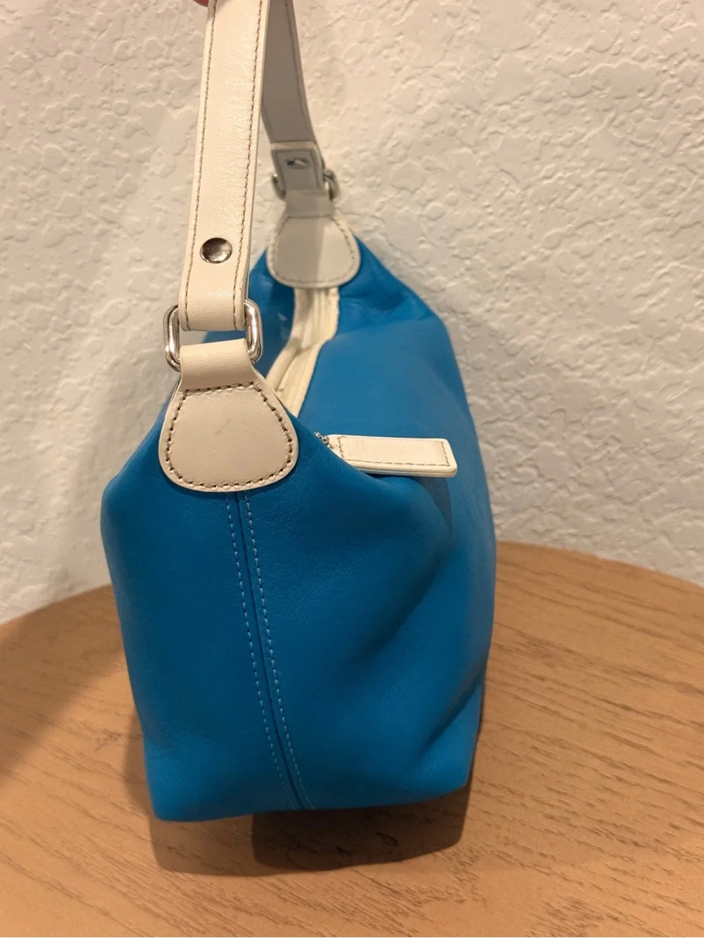 COACH Turquoise Leather Shoulder Bag with white Trim